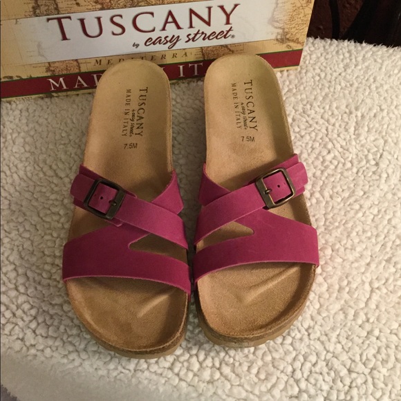 NEW Fuchsia Tuscany Sandalo Wedge Leather Sandal - Picture 2 of 8